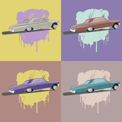 Vintage low rider logo, badge, sign, emblems, sticers and elements design. Pop art classic and retro old car - 98023576