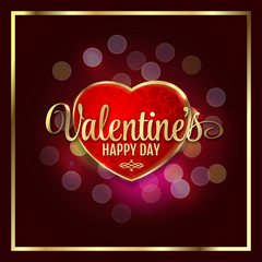 Naklejka premium Happy valentines day luxury heart with bokeh lights Valentine's background