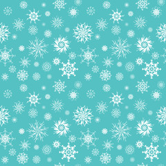 Elegant white snowflakes of various styles isolated on blue background