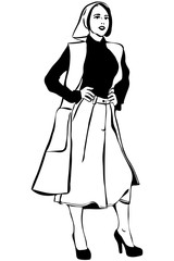 vector sketch of a beautiful girl in a scarf and cardigan