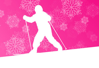 Kid skiing young skier skiing winter background concept with sno