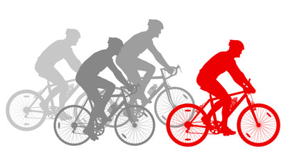 Cycling cyclist bike silhouette group athletes vector background