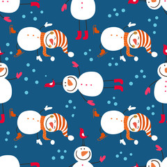 Fototapeta na wymiar A seamless pattern of snowmen