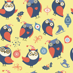 Vector seamless pattern with cute owls