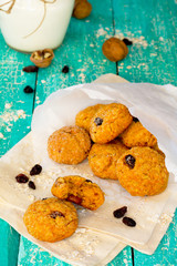 Carrot Cookies with walnuts and dark raisins
