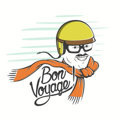 a man in a motorcycle helmet and goggles with a flowing scarf