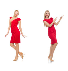 Woman in red dress isolated on white