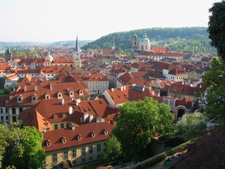 View of the old town of Prague - the red roofs