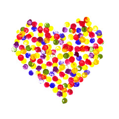 Watercolor multicolored heart of bubbles on a white background.Happy Valentine Day! Watercolor painted heart,  element for your lovely design.Watercolor illustration for your card or poster