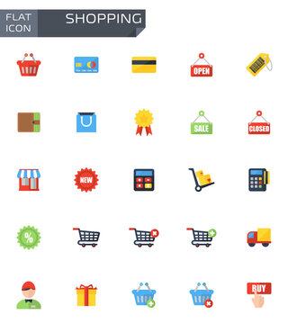 Vector flat shopping icons set. Shopping Icon Object, Shopping Icon Picture, Shopping Icon Image - stock vector