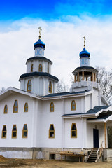 Vertical vivid white blue orthodox church background backdrop