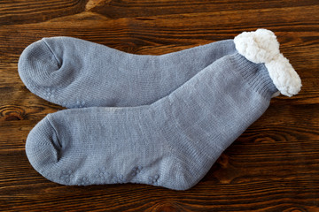 Fototapeta na wymiar knitted socks with fur lining