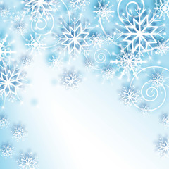 snowflakes and stars descending on background