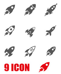 Vector grey rocket icon set. Rocket Icon Object, Rocket Icon Picture, Rocket Icon Image - stock vector