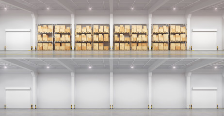 Full warehouse and empty. 3d illustration.