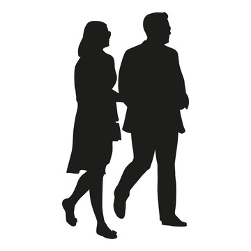 Walking couple, vector silhouette