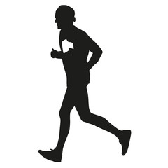 Running man, hearth rate computer, vector silhouette