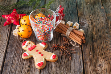 Set of winter ingredients on rustic background