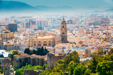 Cityscape aerial view of Malaga, Spain - obrazy, fototapety, plakaty