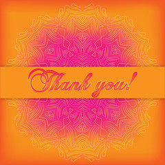 Thank you card. Gratitude text on bright background 