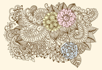Fototapeta premium Vintage ręka wektor rysunek doodle kwiatów
