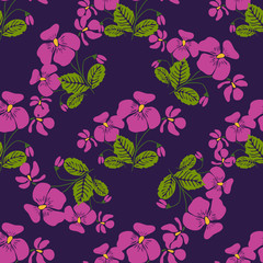 Seamless pattern with bunches of violet flowers in retro style.