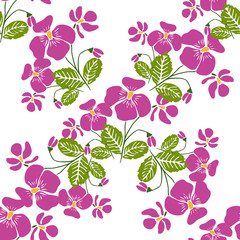Seamless pattern with bunches of violet flowers in retro style.