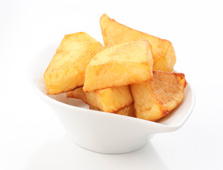 chunks of chips in small porcelain bowl