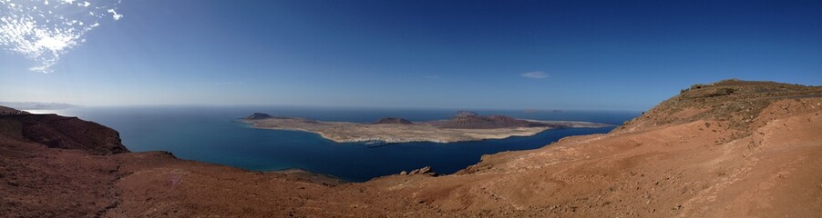 Blick vom Mirador del Rio nach La Graciosa auf Lanzarote