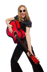 Fototapeta na wymiar Young woman guitar player isolated on white