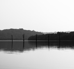 Horizontal black and white fishing nets reflections background b