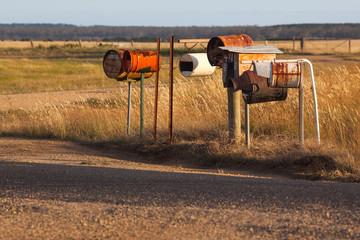 Homemade rusty steampunk mailboxes in Australia