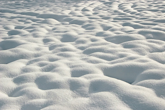 Field covered by snow like white quilted blanket