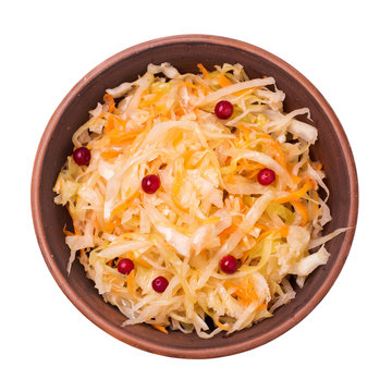 Sauerkraut with cranberries isolated on a white background