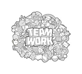 Team Work - Hand Lettering and Doodles Elements Sketch
