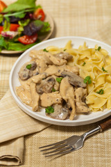 Chicken Stroganoff a variation on Beef Stroganoff. Selective focus.