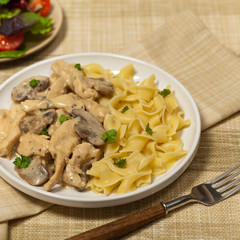 Chicken Stroganoff a variation on Beef Stroganoff. Selective focus.