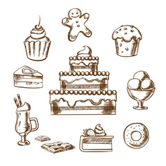 Sweet desserts icons with cake and pastry