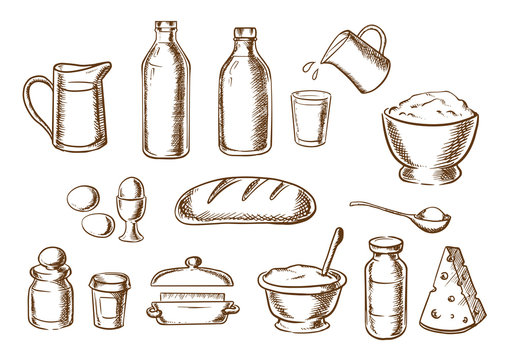 Bakery and bread ingredients sketches