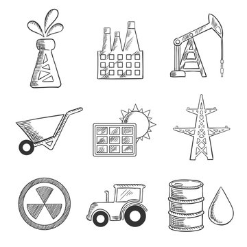 Industrial and mining sketched icons