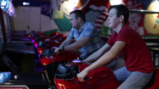 People ride on motorbike simulation game