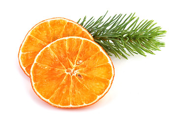 Fototapeta na wymiar Orange Slices Fir Branch Christmas Decoration