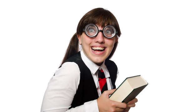 Funny nerd student isolated on white