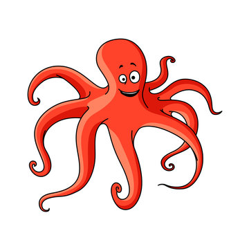 Cartoon red octopus with long tentacles