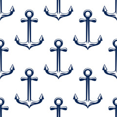 Blue retro marine anchors seamless pattern