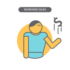 Line icon with flat design elements of business concept  increased sales. Modern vector pictogram