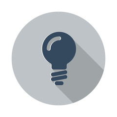 Flat Light Bulb icon with long shadow on grey circle