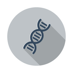 Flat Dna icon with long shadow on grey circle