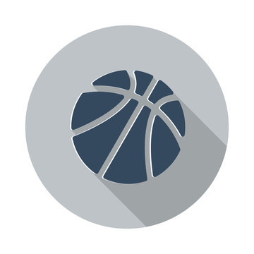 Flat Basketball icon with long shadow on grey circle