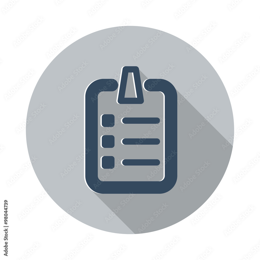 Poster flat checklist icon with long shadow on grey circle